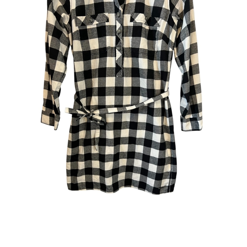 EDDIE BAUER Black & White Plaid Flannel Long Sleeve Short Casual Dress 2 - Picture 3 of 8